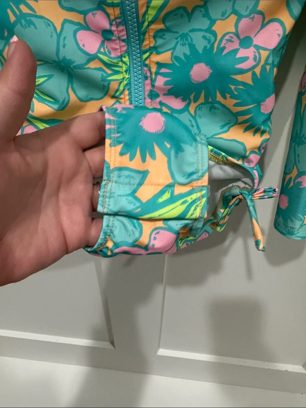 Cat & Jack Teal, Yellow & Pink Floral Long-Sleeve One-Piece Swimsuit